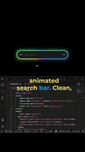 How to create this Gemini animated search bar by using HTML and CSS in VS code.