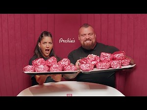 13,000 CALORIE BURGER EATING CONTEST AGAINST WORLDS STRONGEST MAN ‪@eddiehallwsm‬ | ‪@LeahShutkever‬