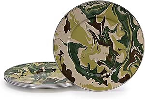 Golden Rabbit Enamelware Dinner Plates, 10.5 inch, Camouflage, Set of 4
