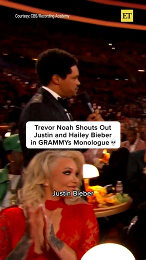 Trevor Noah couldn't miss his opportunity to ask Justin and Hailey Bieber for a few favors at the #GRAMMYs. 😂 | Entertainment Tonight