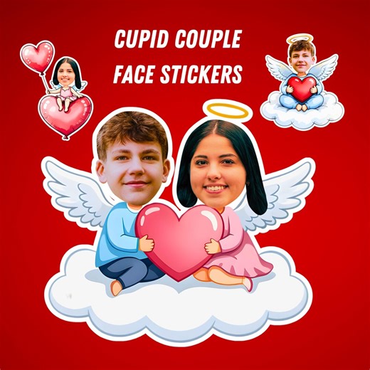 Custom Couples Face Stickers From Your Photo | Personalized Anniversary Stickers | Cupid Face Stickers | Engagement or Valentine’s Gift - Etsy