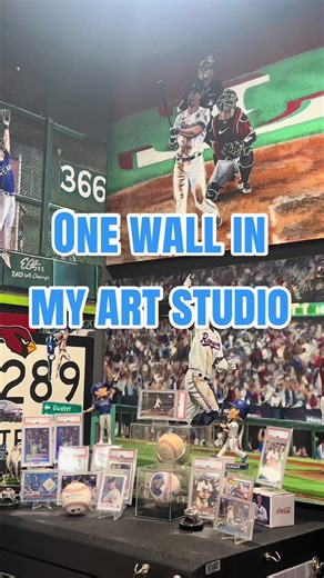Took some of my paintings and created a wall featuring art I have created of current Texas Rangers players such as Corey Seager, Evan Carter, and Josh Jung as well as several pieces I have created paying tribute to Nolan Ryan. @Texas Rangers @MLB @Globe Life Field @RangersSportsNet #texasrangers #sportsart #coreyseager #nolanryan #baseball