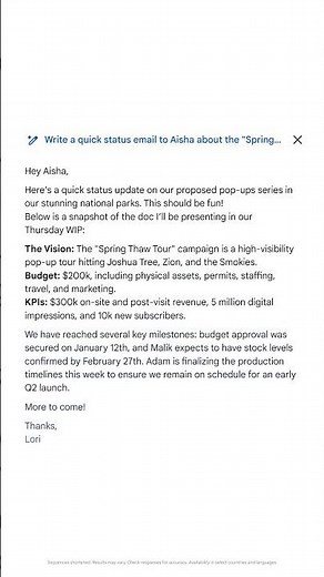 Help me write in Gmail can now leverage context from your past emails, chats, and Drive files 💡