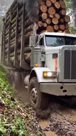 Overloaded Logging Truck Battles the Muddy Forest Trail #truck #offroad #shorts