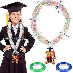 Graduation Candy Lei 59 x 4. 8 Making Kit with Bear Include Candy Lei Tubing Mini Bear Keychains 2 Rolls Gift Ribbon Wrapping DIY Wreaths for 2025 Graduation Party Favor