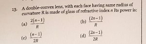 A double-convex lens, with each face having same radius of curv... | Filo