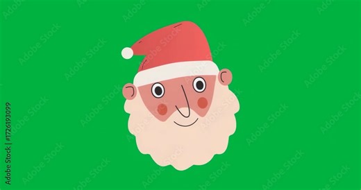 cartoon Santa face appearing on transparent backdrop opening eyes blinking once to add festive mood