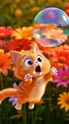 Baby Cat Playing with Bubbles🐾#cute#shortsfeed#shorts#trending#cutecat#aivideo#shortvideo#cartoon