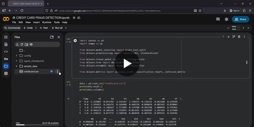 #machinelearning #datascience #creditcardfraud #python #codsoft #ai #ml | Palak Sharma