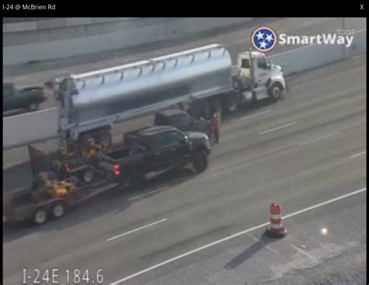 Chattanooga- A stalled pickup on I-24 eastbound at Moore Road 8:36am ET. Commander Chuck is Tennessee’s “ONLY” Traffic Reporter Delivering 16 Hours Per Day Of Real-Time “Live” Traffic Coverage. You Can’t Fake “LIVE”! http://commanderchuck.net | On Time Traffic