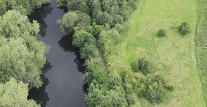 Aerial View of Lush Green Landscapes with River