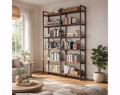 6 Tier L Shaped Bookshelf | Rustic Wood Metal Corner Storage Bookcase - Etsy