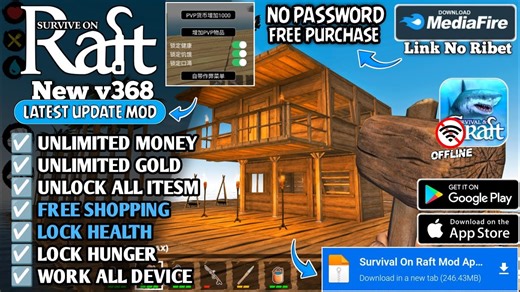 Survival On Raft Mod Menu v368 - New 2026 Unlimited Money & Unlock All Items