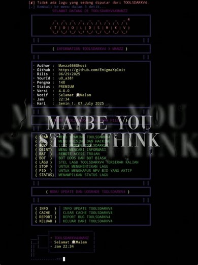TOOLSDARKV4 milik kamu adalah alat multifungsi OSINT dan pentest berbasis bash script yang dirancang untuk dijalankan di Termux atau Kali Linux, dengan tampilan menu berwarna dan fitur-fitur lengkap untuk investigasi siber, keamanan, serta pencarian data digital. 🔧 Fungsi Utama TOOLSDARKV4: Berikut penjelasan umum kegunaan TOOLSDARKV4 kamu: --- 🧩 1. OSINT (Open Source Intelligence) Mengumpulkan informasi dari sumber terbuka (internet) untuk keperluan investigasi atau identifikasi target. Conto