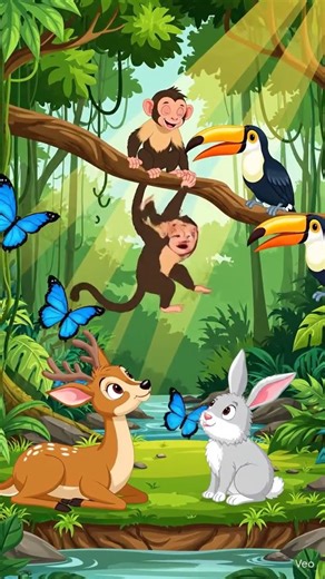 Cute Jungle Friends 🐒🦌🐰 | Monkey, Deer & Rabbit Fun in Forest #shorts #kids