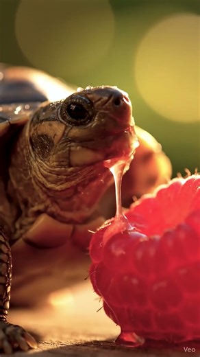 Turtle Enjoying a Raspberry Snack 🐢🍓✨