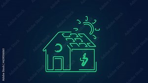 solar panel on house generating green and clean energy animation