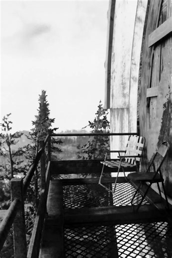 Chairs on a platform high above the rest of Foundation look out over the trees. 🎮 Fallout 76 monochrome monday follow along on #YouTube for more #fallout76 #gaming #virtualphotography #monday