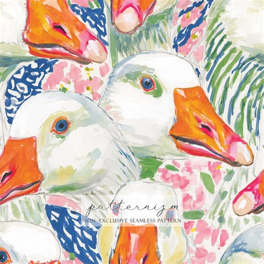 Seamless Goose Pattern Digital Download – Watercolor Geese Faces, Colorful Farm Animal Print, Bold Nursery Fabric Repeat - Etsy