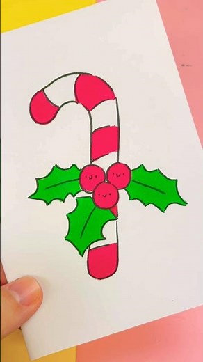 Cómo dibujar un bastón de caramelo kawaii paso a paso