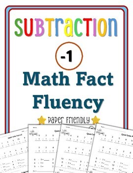 Math Fact Fluency -1 (Subtraction Timed Test) Half-Sheet