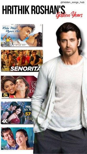 Hidden Songs Hub on Instagram: "Hrithik Roshan's Golden Years 📀Songs: 2000 1. Kaho Na Pyaar Hai 2001 2. You Are My Sonia 2002 3. Andekhi Anjaani 2003 4. Idhar Chala 2006 5. Dil Na Diya 6. Dhoom Again 2011 7. Senorita 2013 Dil Tu Hi Bataa 2017 Kaabil Hoon 2019 Ghungroo Disclaimer: I don't own the rights to the photos/videos used. All credits goes to the owner and creators. . . . . . . . . . . . . . #hrithikroshan #kahonapyaarhai #youaremysonia #andekhianjaani #idharchala #dhoomagain #dilnadiya #