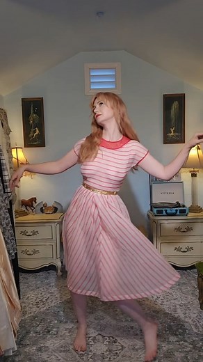 Dainty Rascal Vintage Available | from @daintyrascalvintage $75. XS/S. Petite "Elvgren" Vintage 50s sheer seersucker Striped Chiffon dress with pearls on the collar and... | Instagram