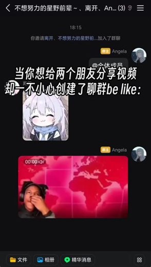 当你想把视频转发给两个朋友，却建了个聊群be like：@等我一把名刀 @(´⊙ω⊙`) #聊天记录belike #社交平台互动 #我服了