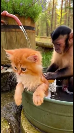 Monkey Washes Cat You Won't Believe What Happens Next