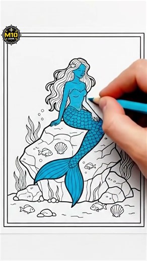 ASMR Coloring | Mermaid Sitting on a Rock Under the Sea 🧜‍♀️🌊 (No Talking)