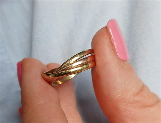 Vintage 9ct Gold Tri-colour Trinity Band Ring, Size O (US 7.5 ). Hallmarked 1988. Wedding Band, Rose, Yellow Gold. Solid. - Etsy