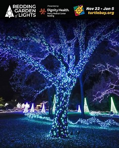 2.9K views · 1.4K reactions | Experience the holidays like never before at Redding Garden of Lights, open on select dates now through January 5th, featuring ten acres of botanical gardens filled with over two million lights, plus holiday-themed food, drinks, music, model trains, glowing swings, and much more! Buy tickets at the gate or online at turtlebay.org | Turtle Bay Exploration Park | Facebook