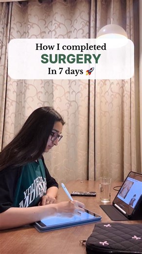 𝐃𝐫.𝐒𝐮𝐫𝐚𝐤𝐬𝐡𝐚 on Instagram: "Follow & Comment “SURGERY” to get this strategy in PDF format💌 Surgery done in JUST 7 Days🚀 No extra content, Just what gives marks💯 I divided it into Important system Solved MCQs daily + revision🔁 During this plan, I also made my own 140 pages SURGERY Handwritten Notes - Covering everything that’s asked in exam🔥 ✔️Perfect for everyone, even if you haven’t done surgery before ✔️Perfect for your Final revision ✔️Made from standard resources If you also wa