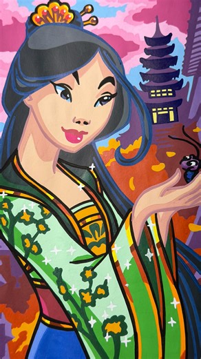 Em 🌺 on Instagram: "Le résultat 😍 je suis tellement fan des colos colorés comme ça! 🎁 C’est le dernier jour pour profiter d’une réduction de 10% sur la gamme brush des Tooli Art, avec le code: emma10 🧡 Tome Princesses 2, page 73 - Mulan & Cri-Kee 🏙️💗🪅 Coloriage mystère réalisé avec des @tooliartofficial ✨ #disney #coloriagesmysteres #coloring #acrylicpainting #mulan"