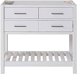 Harrison 36 in. W Vanity Cabinet Only, Solid Pine Wood, Nickel Hardware, Includes 2 Soft Close Drawers, Adjustable Height, Classic Timeless Design, Ideal for Bathroom Storage, White