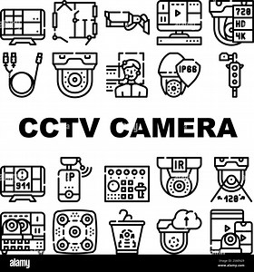 Cctv Camera Security Collection Icons Set Vector. Cctv Camera And Cable, Computer Monitor And Face Identification, Video Recorder And Switcher Black Contour Illustrations. Cctv Camera Security Collection Icons Set Vector Stock Vector Image & Art - Alamy