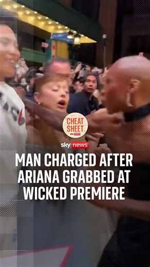 Ariana Grande was grabbed by a man at the Wicked: For Good premiere in Singapore after he jumped over the barricade. Johnson Wen, a 26-year-old Australian man, has been charged with being a public nuisance. You can listen Cheat Sheet wherever you get your podcasts. #cheatsheet #ArianaGrande #podcast | Sky News