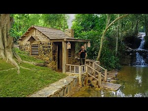 Building a Cozy Stone Bushcraft House for Solo Survival in the Woods