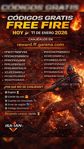 Códigos de Free Fire disponibles hoy 🎮 Canjéalos lo antes posible antes de que se agoten. En la imagen te dejo: • Dónde canjearlos • Por qué a veces no funcionan • Recomendaciones importantes Déjame un like y un comentario si te sirvió para seguir trayendo códigos diarios. #FreeFire #CodigosFreeFire #FreeFireLatam #FreeFireNoticias #Gamers | Isaian Gaming