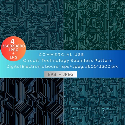 Circuit Technology Seamless Pattern, Digital Electronic Board Background, Cyber System Infrastructure Paper, Eps Jpeg, 3600*3600 Pixel - Etsy