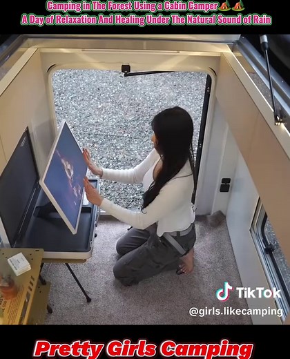 Pretty girl Camping in The Forest Using a Cabin Camper🏕️🏕️ A Day of Relaxation And Healing Under The Natural Sound of Rain #girlcamping #camping #outdoors #asmr #relax