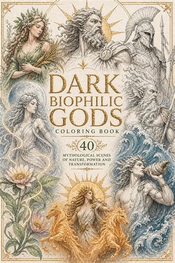 Dark Biophilic Gods Coloring Book, 40 Mythological Scenes, Adult Fantasy Coloring Pages (digital Download) - Etsy