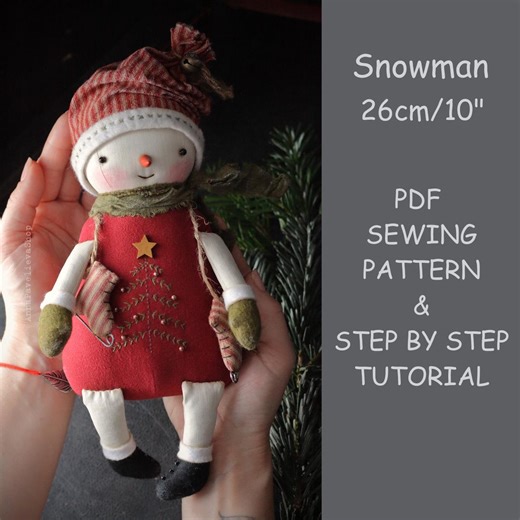 Snowman Doll PDF Pattern and Tutorial 26 Cm 10,2" With Accessories, Primitive Snowman Pattern, Textile Doll, Snowman, Sewing Pattern - Etsy