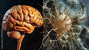 Explore the human brain's intricate dance of firing neurons and vital connections in a lifelike 3d illustration. Unravel the mysteries of the central nervous system and neurotechnology
