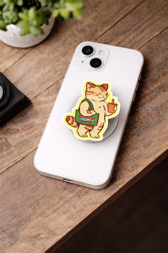 Coffee Cat Phone Grip, Cute Cat, Tote Bag Cat, Durable and Cute Pop Socket for iPhone & Samsung - Etsy