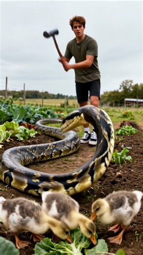 갑자기 뱀이 등장해요. 오리 새끼는 무사할까요?🐍🦆 😱 #animals #snake #duck