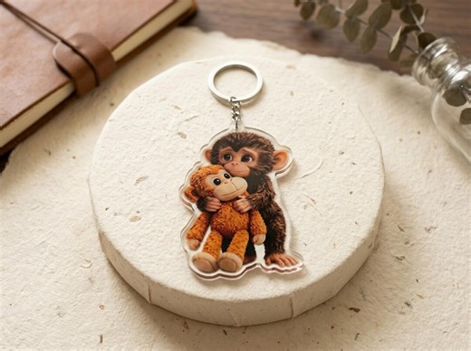 Cute Baby Monkey Keychain, Monkey Holding Plush Toy Keyring, Sweet Animal Gift, Monkey Bag Charm - Etsy