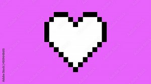 Modern creative concept video 4K with pulsating heart in pixel art style. GIF animation with flashing heart in game style. Contemporary stop motion web art. Funky unusual design. Bright acid colors.