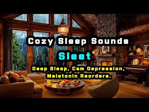 🔴Cozy Cabin Atmosphere in Winter | Relaxing Sleet Sounds for Sleeping | Relax Deeply & Sleep Well