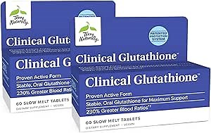 Terry Naturally Clinical Glutathione - Antioxidant Supplement for High Absorption - Dietary Supplement with L-Glutathione - Vegan Supplement to Support Cell Health - 60 Slow Melt Tablets (Pack of 2)